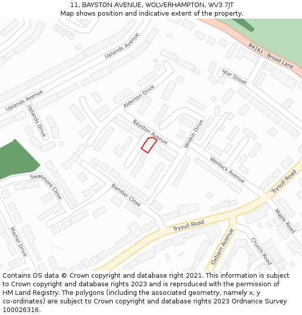 11, BAYSTON AVENUE, WOLVERHAMPTON, WV3 7JT: Location map and indicative extent of plot