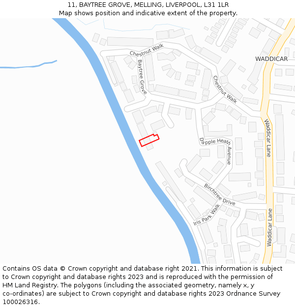 11, BAYTREE GROVE, MELLING, LIVERPOOL, L31 1LR: Location map and indicative extent of plot