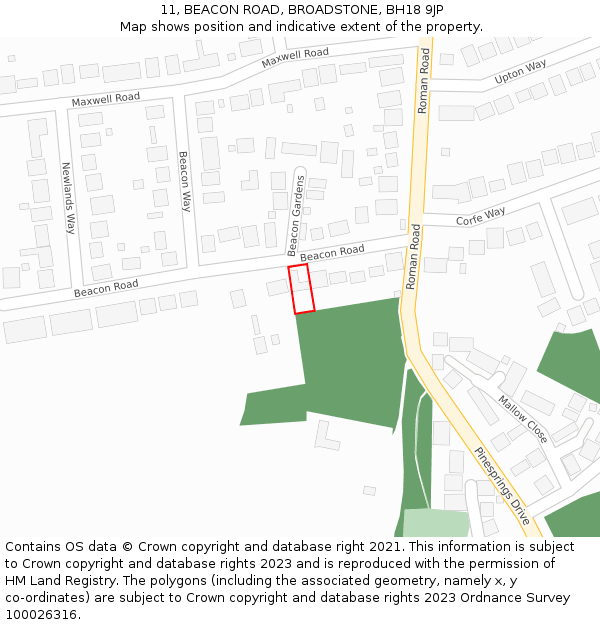 11, BEACON ROAD, BROADSTONE, BH18 9JP: Location map and indicative extent of plot