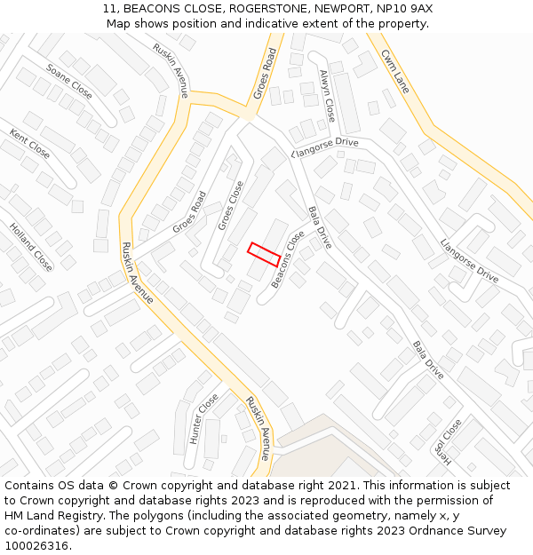 11, BEACONS CLOSE, ROGERSTONE, NEWPORT, NP10 9AX: Location map and indicative extent of plot