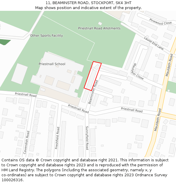11, BEAMINSTER ROAD, STOCKPORT, SK4 3HT: Location map and indicative extent of plot