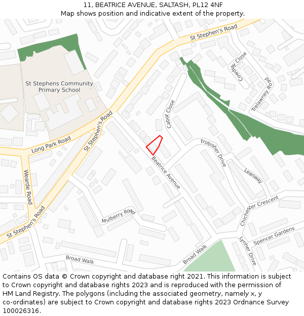 11, BEATRICE AVENUE, SALTASH, PL12 4NF: Location map and indicative extent of plot