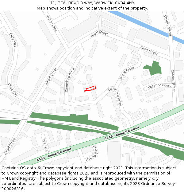 11, BEAUREVOIR WAY, WARWICK, CV34 4NY: Location map and indicative extent of plot