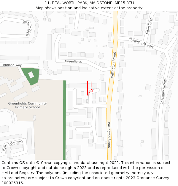11, BEAUWORTH PARK, MAIDSTONE, ME15 8EU: Location map and indicative extent of plot