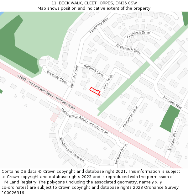 11, BECK WALK, CLEETHORPES, DN35 0SW: Location map and indicative extent of plot