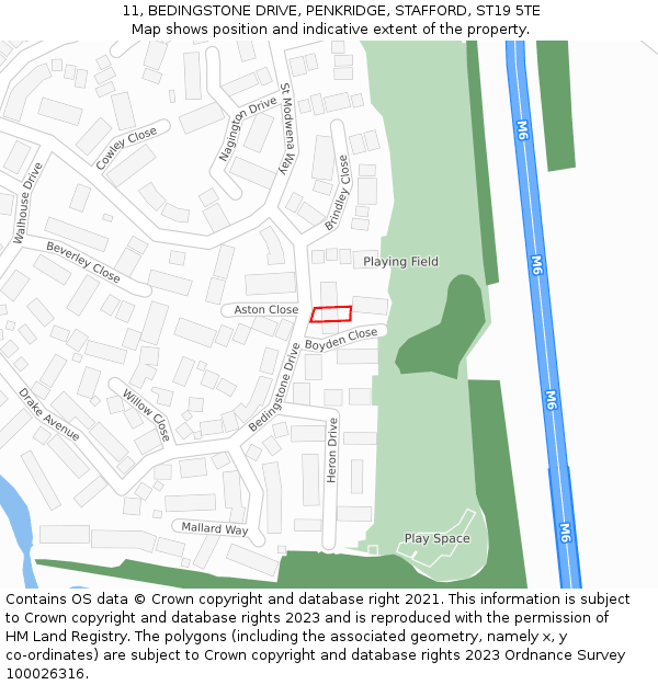 11, BEDINGSTONE DRIVE, PENKRIDGE, STAFFORD, ST19 5TE: Location map and indicative extent of plot