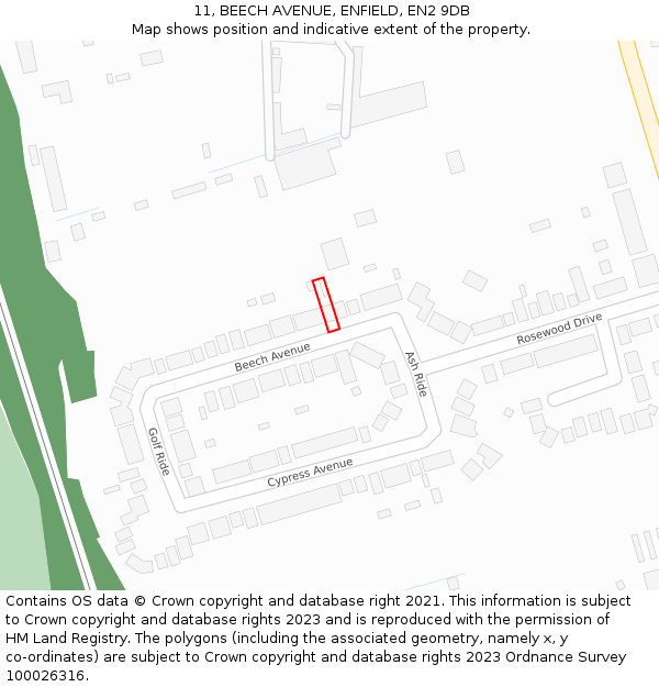 11, BEECH AVENUE, ENFIELD, EN2 9DB: Location map and indicative extent of plot