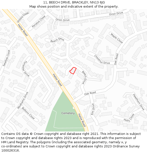 11, BEECH DRIVE, BRACKLEY, NN13 6JG: Location map and indicative extent of plot