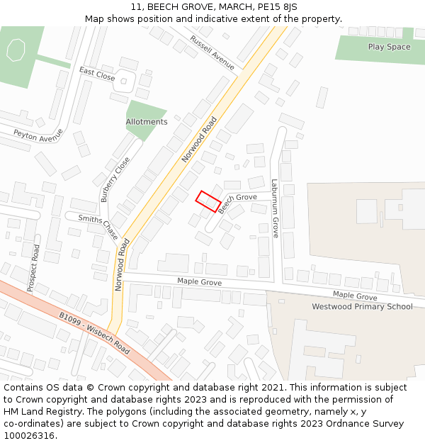 11, BEECH GROVE, MARCH, PE15 8JS: Location map and indicative extent of plot