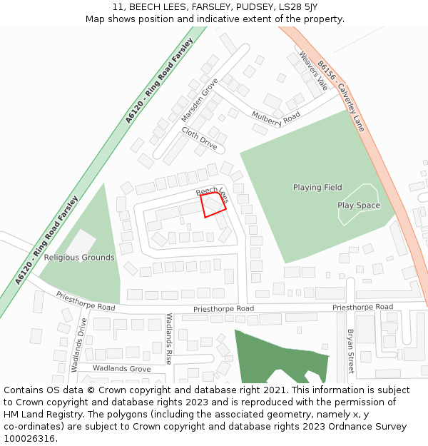 11, BEECH LEES, FARSLEY, PUDSEY, LS28 5JY: Location map and indicative extent of plot