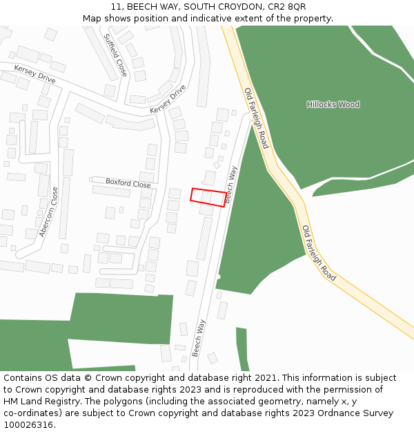 11, BEECH WAY, SOUTH CROYDON, CR2 8QR: Location map and indicative extent of plot
