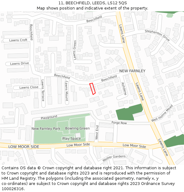 11, BEECHFIELD, LEEDS, LS12 5QS: Location map and indicative extent of plot