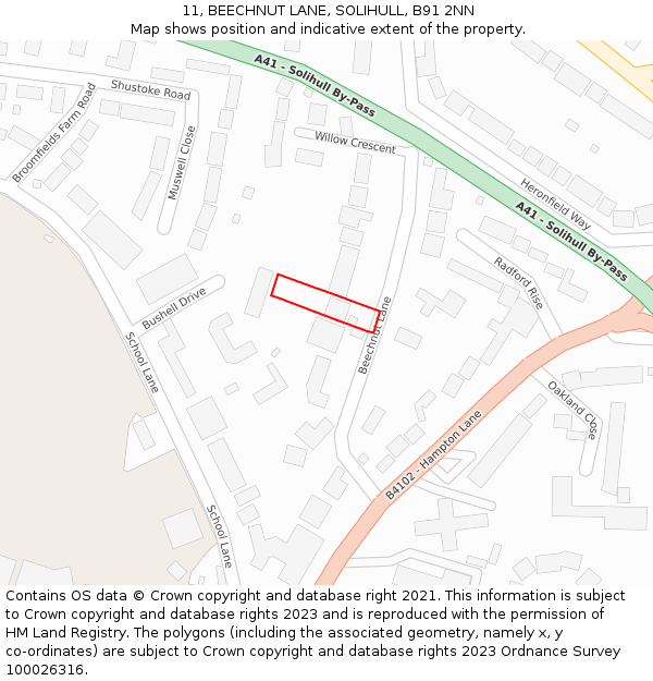 11, BEECHNUT LANE, SOLIHULL, B91 2NN: Location map and indicative extent of plot