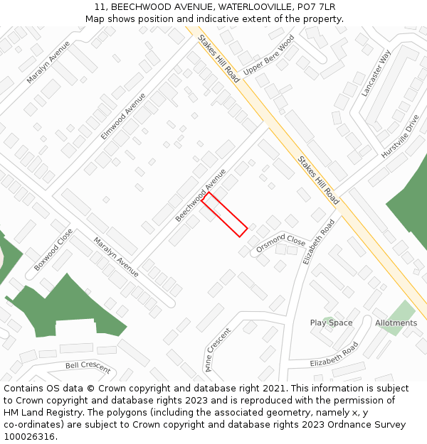 11, BEECHWOOD AVENUE, WATERLOOVILLE, PO7 7LR: Location map and indicative extent of plot