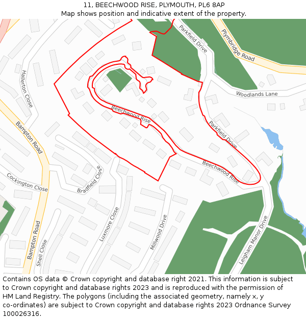 11, BEECHWOOD RISE, PLYMOUTH, PL6 8AP: Location map and indicative extent of plot