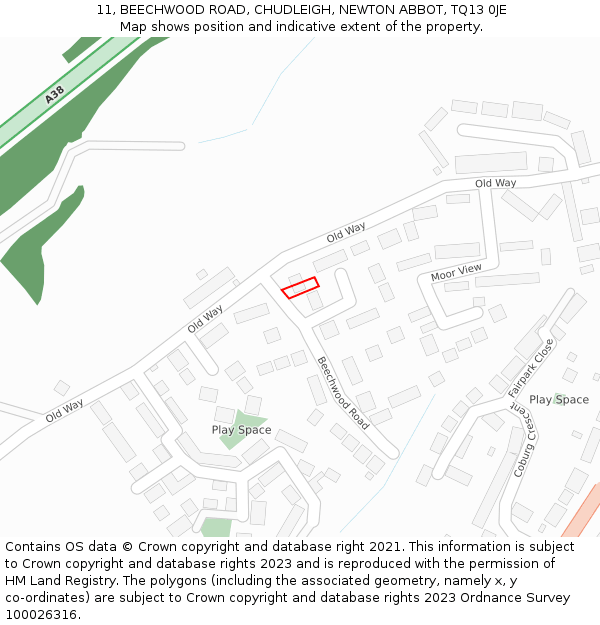 11, BEECHWOOD ROAD, CHUDLEIGH, NEWTON ABBOT, TQ13 0JE: Location map and indicative extent of plot