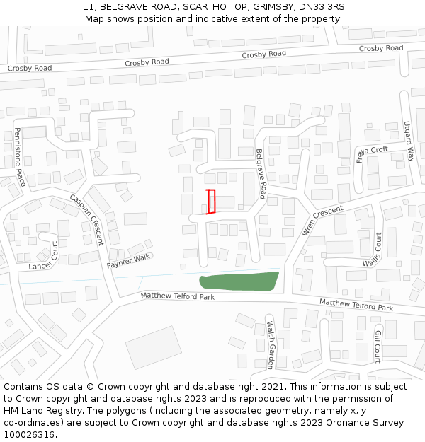11, BELGRAVE ROAD, SCARTHO TOP, GRIMSBY, DN33 3RS: Location map and indicative extent of plot
