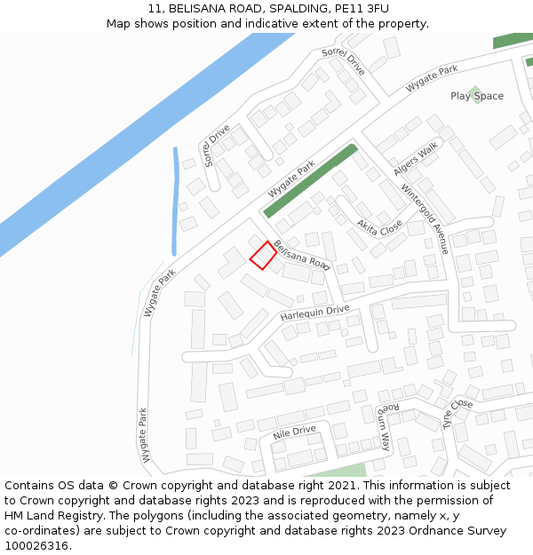 11, BELISANA ROAD, SPALDING, PE11 3FU: Location map and indicative extent of plot