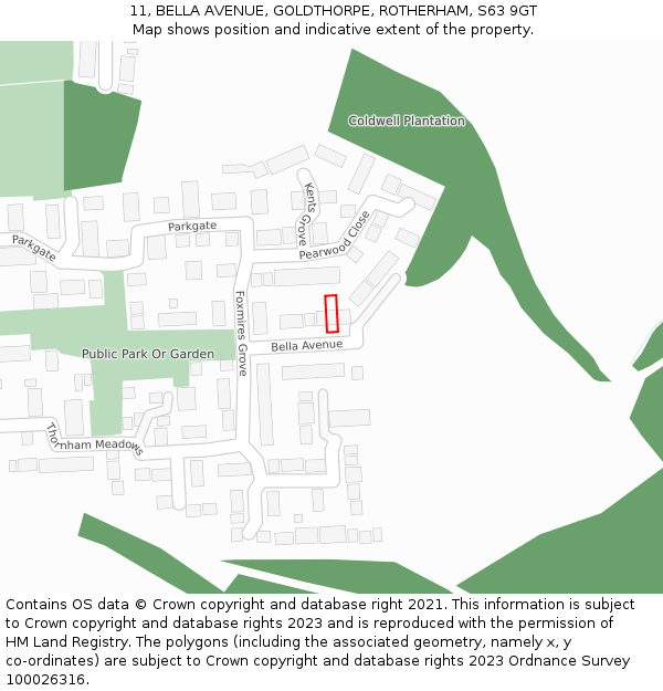 11, BELLA AVENUE, GOLDTHORPE, ROTHERHAM, S63 9GT: Location map and indicative extent of plot