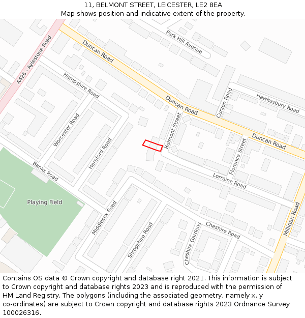 11, BELMONT STREET, LEICESTER, LE2 8EA: Location map and indicative extent of plot