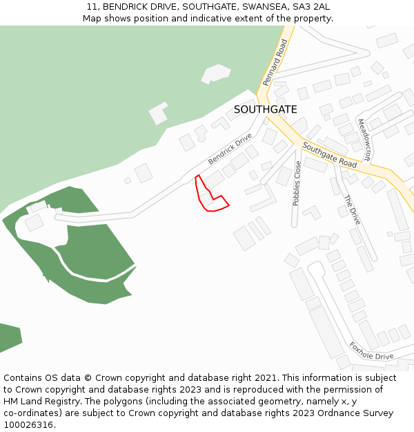 11, BENDRICK DRIVE, SOUTHGATE, SWANSEA, SA3 2AL: Location map and indicative extent of plot