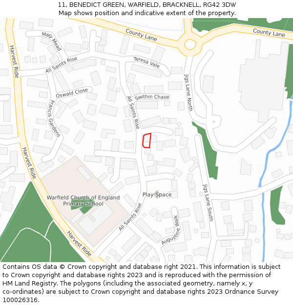 11, BENEDICT GREEN, WARFIELD, BRACKNELL, RG42 3DW: Location map and indicative extent of plot