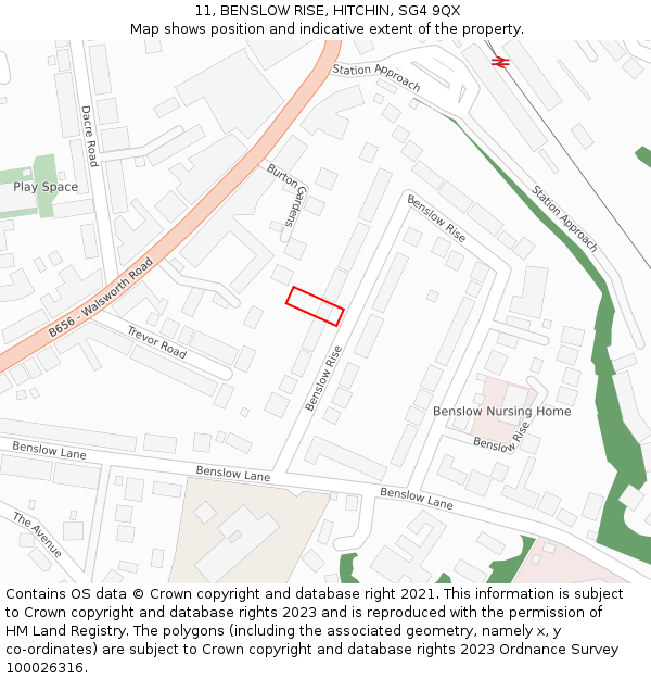 11, BENSLOW RISE, HITCHIN, SG4 9QX: Location map and indicative extent of plot
