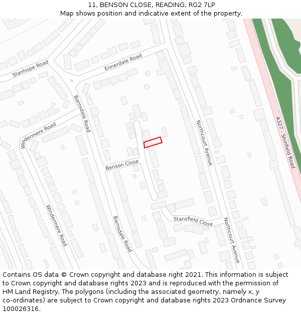 11, BENSON CLOSE, READING, RG2 7LP: Location map and indicative extent of plot