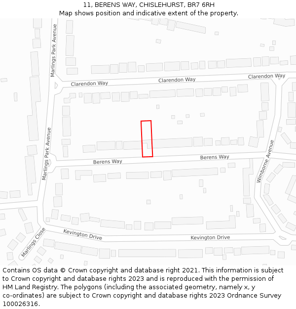 11, BERENS WAY, CHISLEHURST, BR7 6RH: Location map and indicative extent of plot