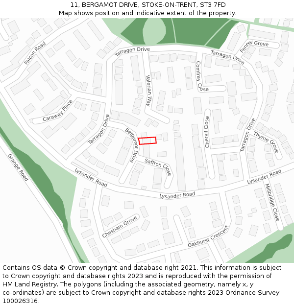 11, BERGAMOT DRIVE, STOKE-ON-TRENT, ST3 7FD: Location map and indicative extent of plot