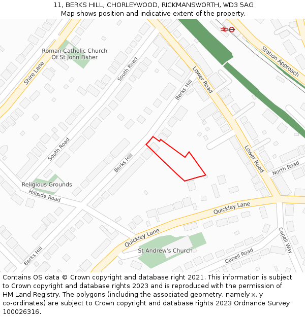 11, BERKS HILL, CHORLEYWOOD, RICKMANSWORTH, WD3 5AG: Location map and indicative extent of plot