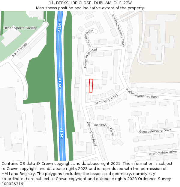 11, BERKSHIRE CLOSE, DURHAM, DH1 2BW: Location map and indicative extent of plot