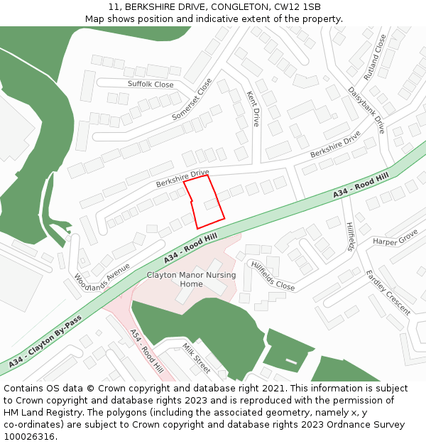 11, BERKSHIRE DRIVE, CONGLETON, CW12 1SB: Location map and indicative extent of plot