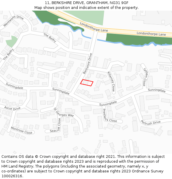 11, BERKSHIRE DRIVE, GRANTHAM, NG31 9GF: Location map and indicative extent of plot