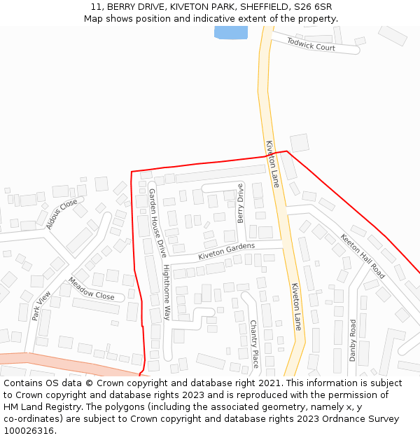 11, BERRY DRIVE, KIVETON PARK, SHEFFIELD, S26 6SR: Location map and indicative extent of plot