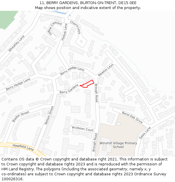 11, BERRY GARDENS, BURTON-ON-TRENT, DE15 0EE: Location map and indicative extent of plot