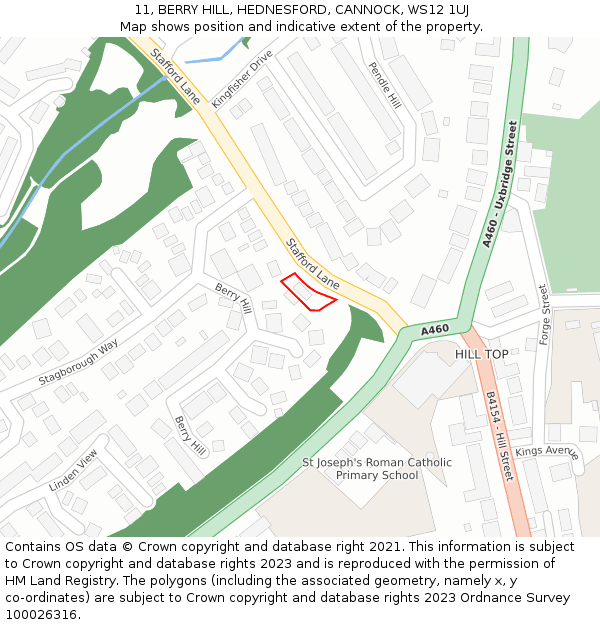 11, BERRY HILL, HEDNESFORD, CANNOCK, WS12 1UJ: Location map and indicative extent of plot