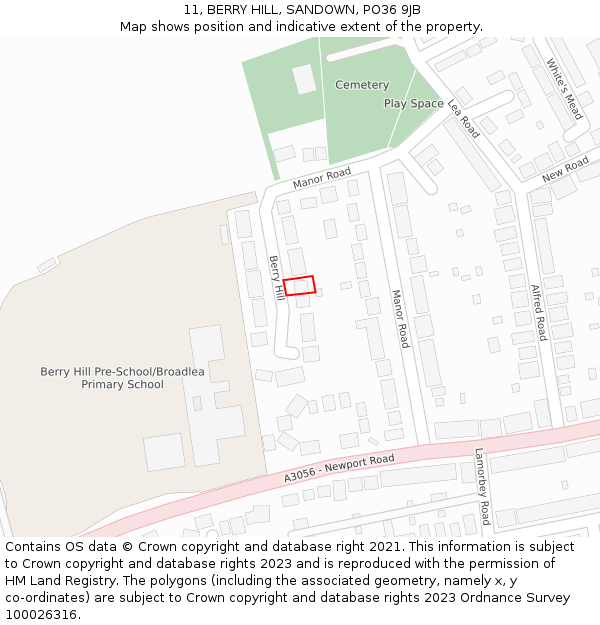 11, BERRY HILL, SANDOWN, PO36 9JB: Location map and indicative extent of plot