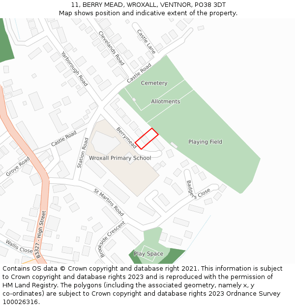 11, BERRY MEAD, WROXALL, VENTNOR, PO38 3DT: Location map and indicative extent of plot