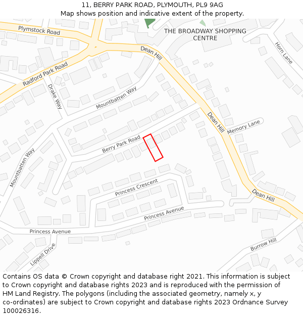 11, BERRY PARK ROAD, PLYMOUTH, PL9 9AG: Location map and indicative extent of plot