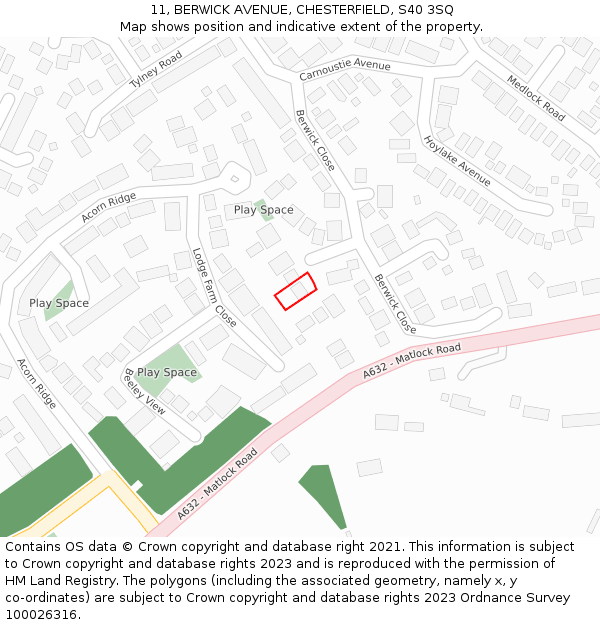 11, BERWICK AVENUE, CHESTERFIELD, S40 3SQ: Location map and indicative extent of plot