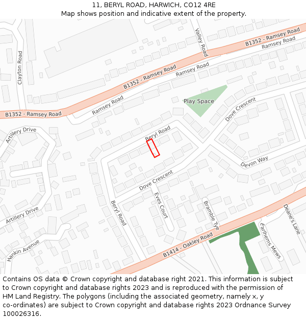 11, BERYL ROAD, HARWICH, CO12 4RE: Location map and indicative extent of plot