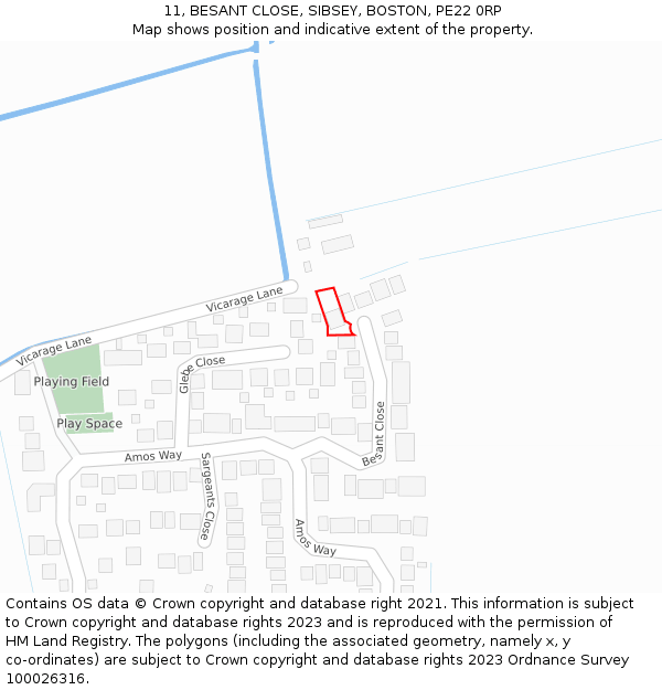 11, BESANT CLOSE, SIBSEY, BOSTON, PE22 0RP: Location map and indicative extent of plot