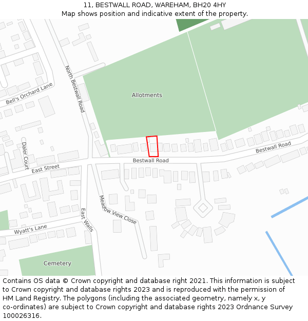 11, BESTWALL ROAD, WAREHAM, BH20 4HY: Location map and indicative extent of plot