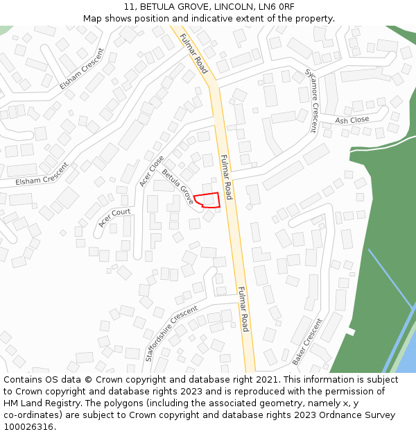 11, BETULA GROVE, LINCOLN, LN6 0RF: Location map and indicative extent of plot