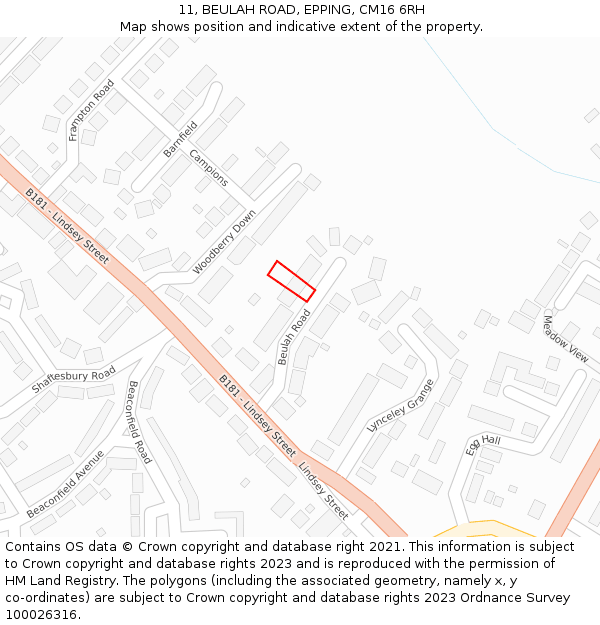 11, BEULAH ROAD, EPPING, CM16 6RH: Location map and indicative extent of plot