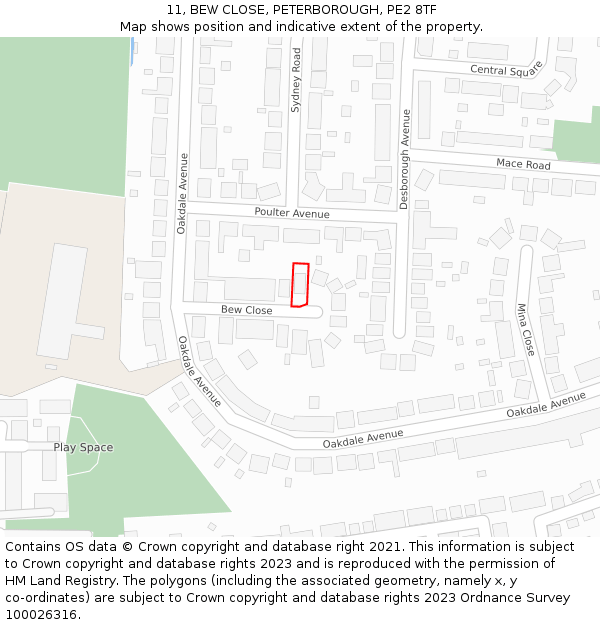 11, BEW CLOSE, PETERBOROUGH, PE2 8TF: Location map and indicative extent of plot