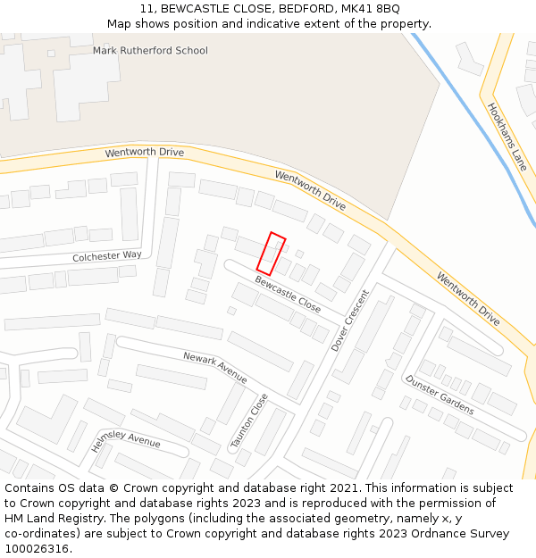 11, BEWCASTLE CLOSE, BEDFORD, MK41 8BQ: Location map and indicative extent of plot