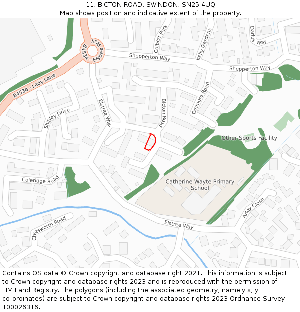 11, BICTON ROAD, SWINDON, SN25 4UQ: Location map and indicative extent of plot