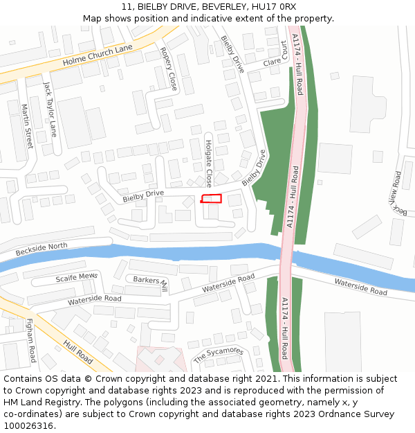 11, BIELBY DRIVE, BEVERLEY, HU17 0RX: Location map and indicative extent of plot